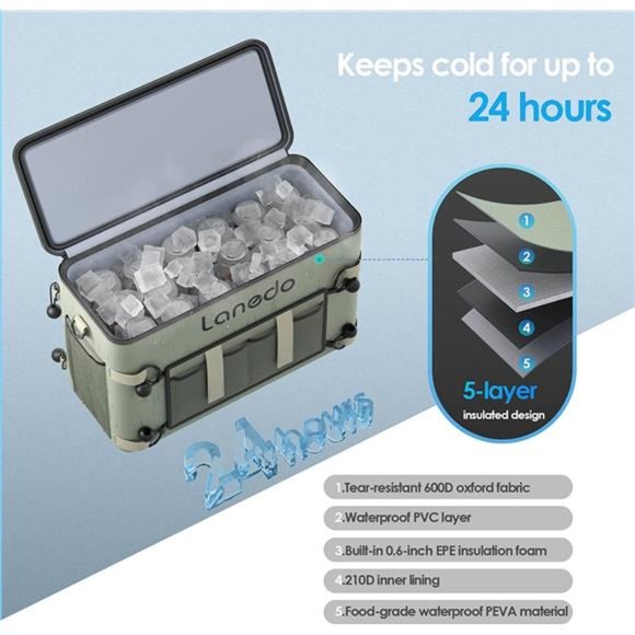 Lanedo 34-Can Soft-Sided Cooler - Collapsible, Leak-Proof - Use All Summer Long - Picture 4 of 7